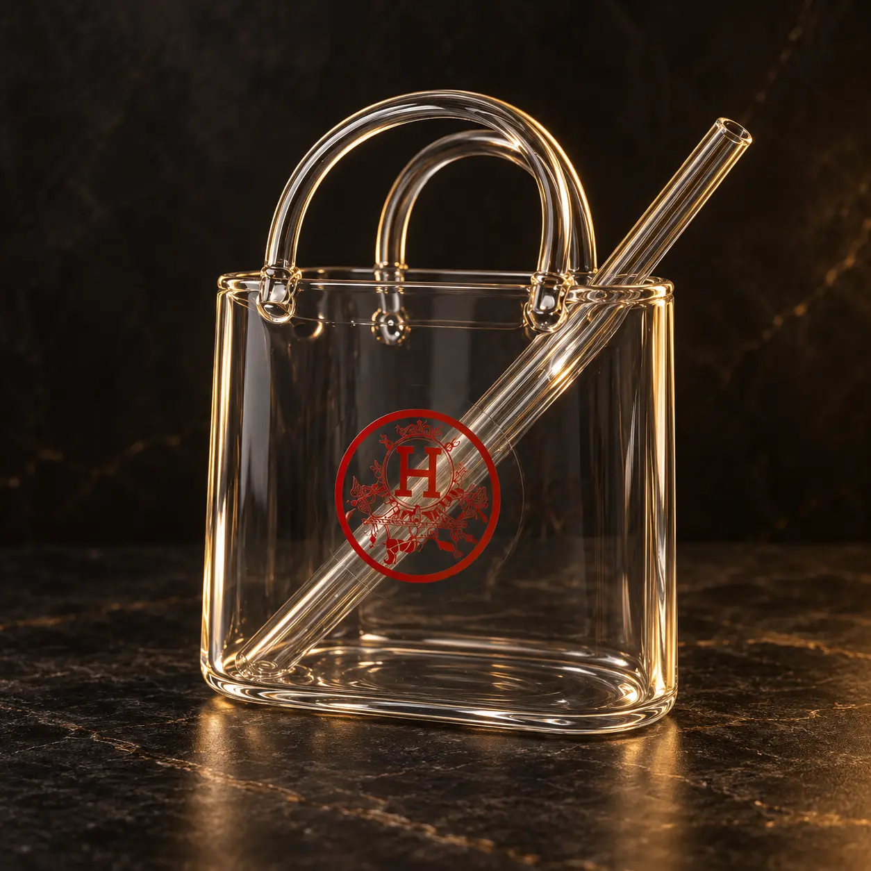 Cocktail Virgin Hermès servi dans son verre sac à main de 50 cl