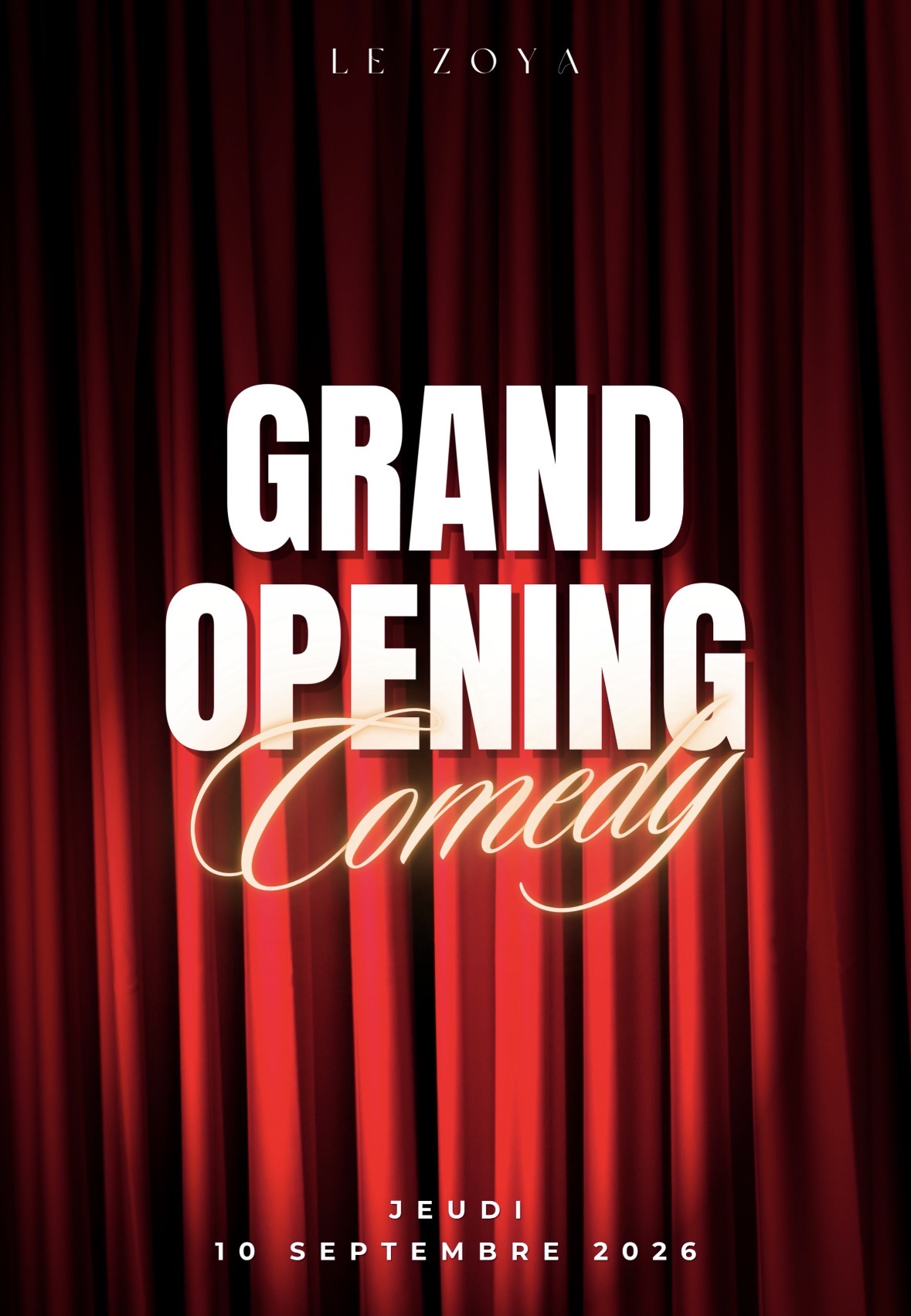 Grand Opening Comedy au Le Zoya, jeudi 10 septembre 2026